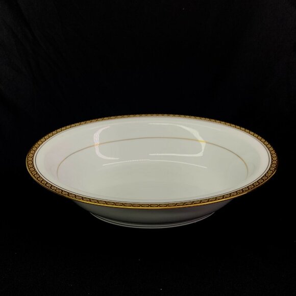 Noritake RICHMOND 6124 White Decor On Gold Band Smooth Rimmed Oval Serving Bowl - Picture 2 of 7